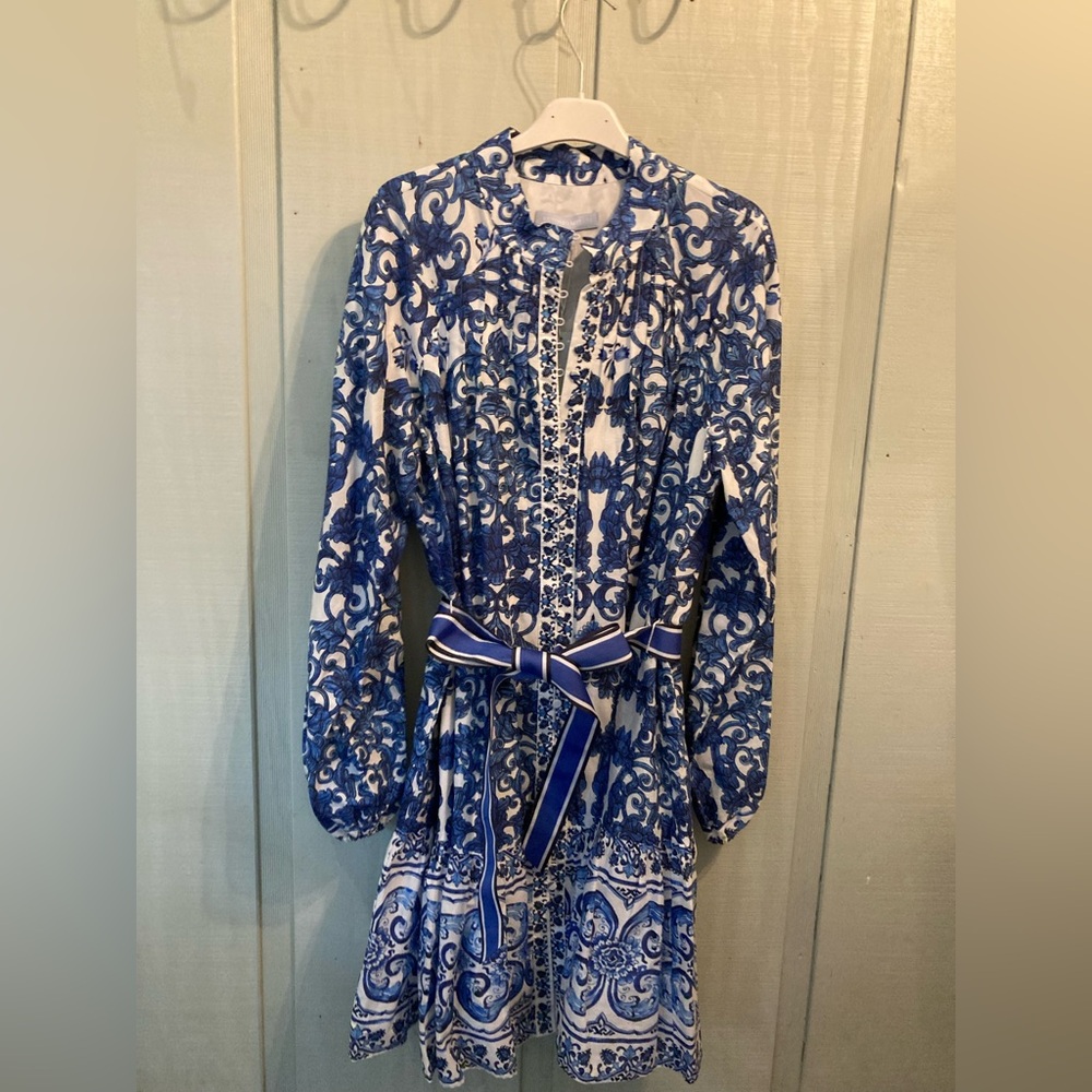 ANTONIO MELANI Brynn  Blue and White Long Sleeve Dress
